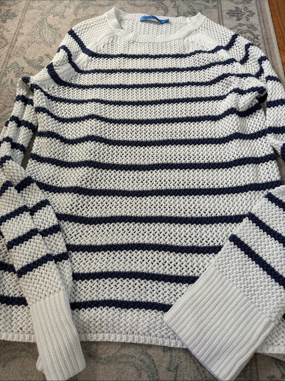 J. MCLAUGHLIN Navy Striped Cotton Blend Sweater